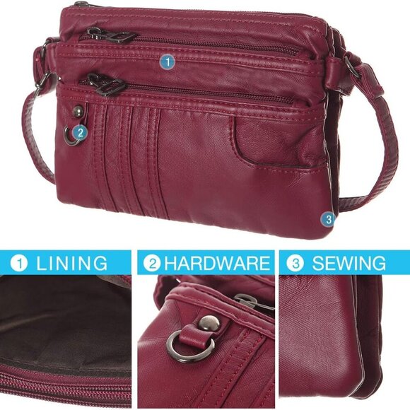 Treble Pockets Small Crossbody Purse Cell Phone Purse Shoulder Bags for Women - Picture 3 of 7